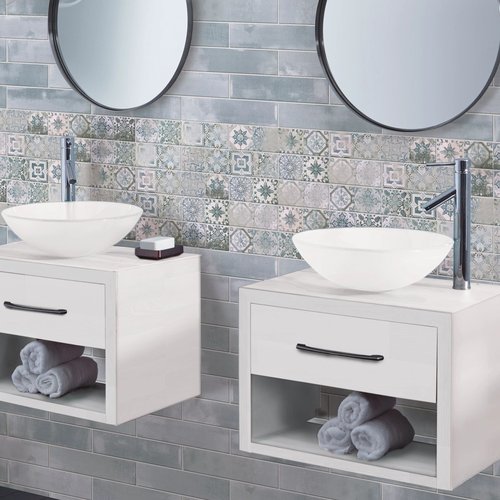 twin sinks in tiled bathroom from Kenny's Custom Flooring Inc. in San Marcos, CA