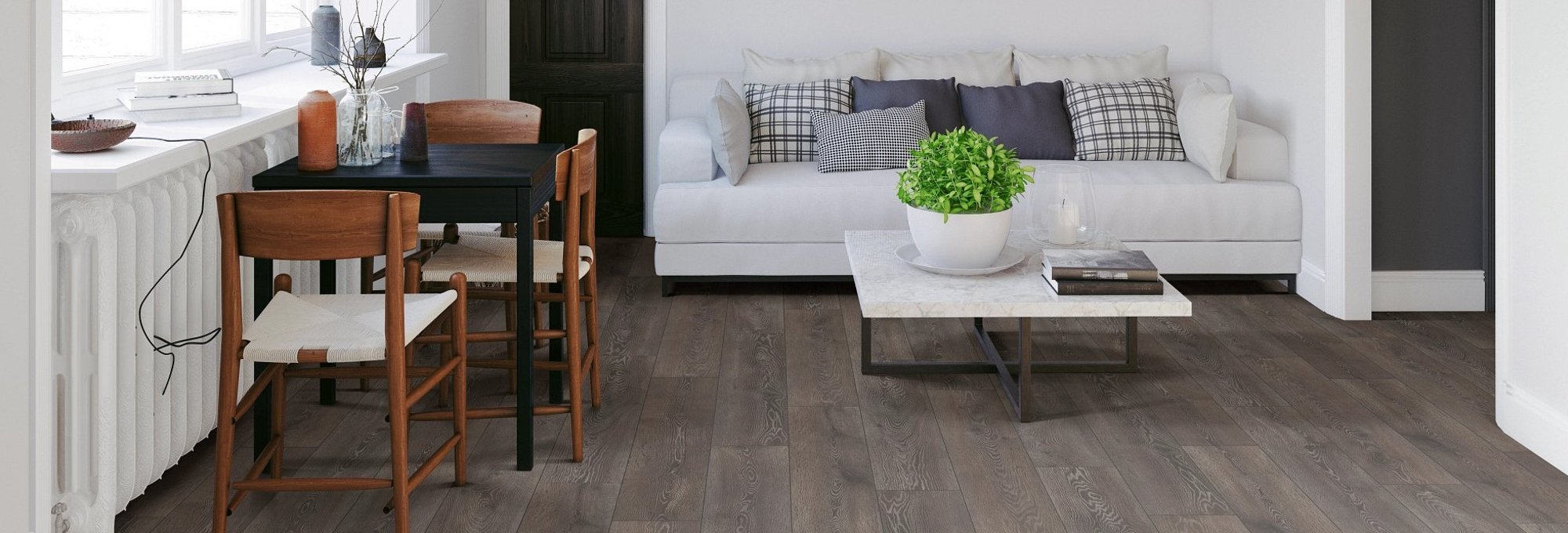 living room with laminate flooring provided by Kenny's Custom Flooring Inc. in San Marcos, CA