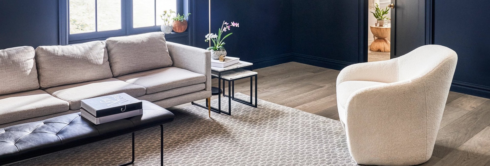 living room with rug on hardwood floor from Kenny's Custom Flooring Inc. in San Marcos, CA